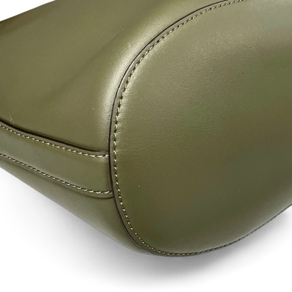 Lauren Ralph Lauren Andie Drawstring Leather Bucket Bag Olive Green - Picture 10 of 14